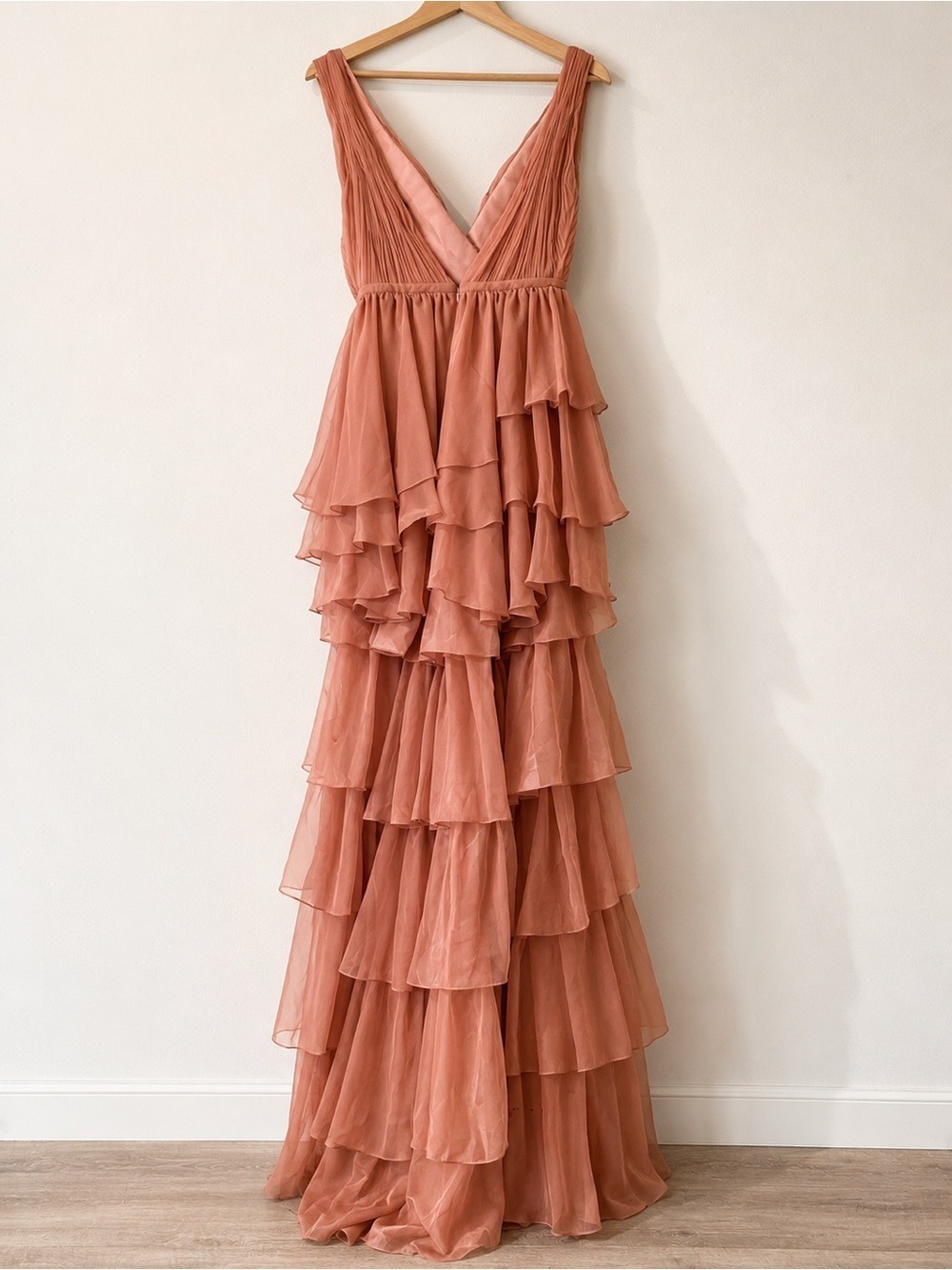 NWT Ieena Mac Duggal 55320 Rosewood Hi Low Tiered Chiffon Gown Sz 4 - Picture 2 of 11